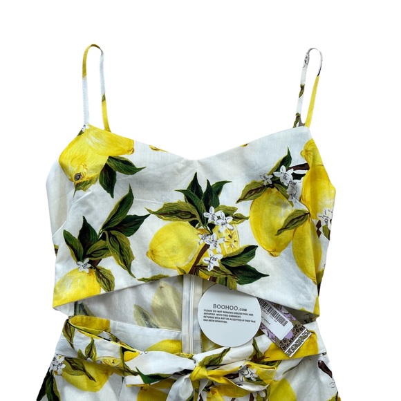 Boohoo Lemon Print Tie-front Culotte Jumpsuit - Picture 4 of 8